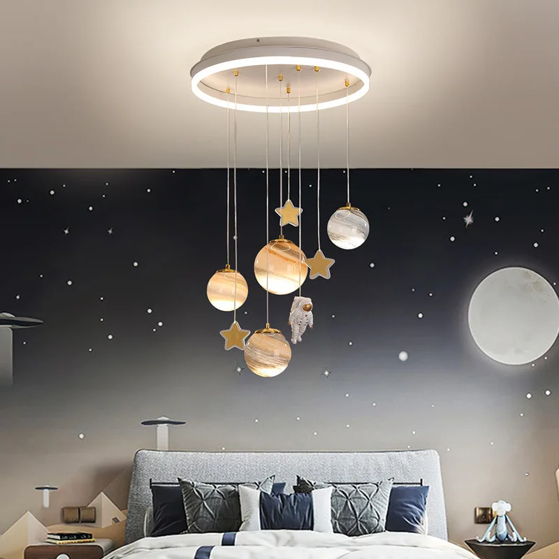 Modern Led Chandelier Glass Ball Light For Children's room Study Bedroom Kids Planet Astronaut Ceiling Lamp Decor Light Fixtures