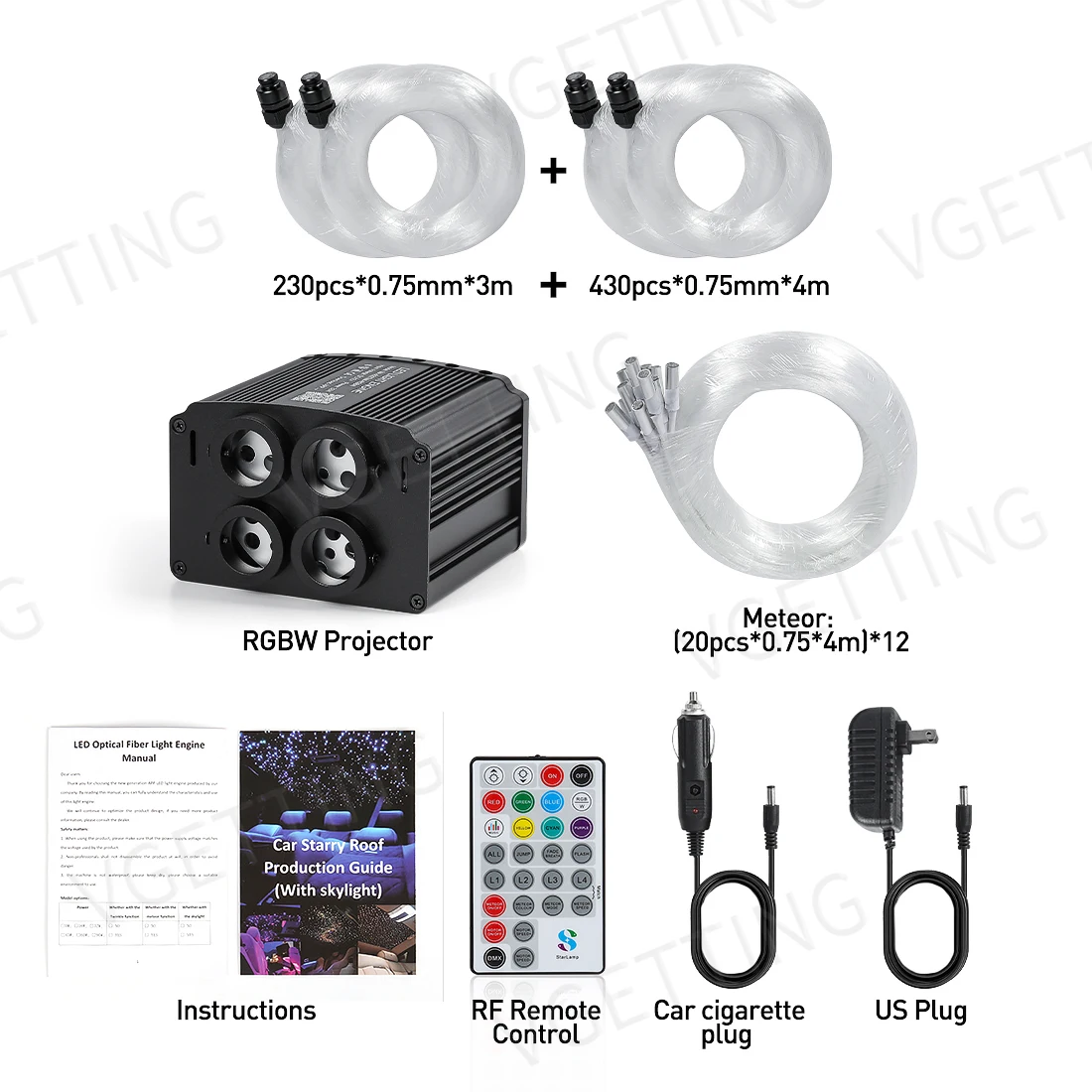 4 Poort Twinkle Auto Dak Schieten Ster Licht Rgbw Meteor Plafond Led Glasvezel Licht Sterrenhemel Lamp App Muziek Afstandsbediening