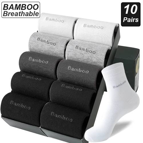 Imagen 1 del producto 10 pares de calcetines de fibra de bambú para hombre, calcetines informales de negocios antibacterianos, cómodos y transpirables, calcetines de alta calidad para hombre de talla grande EU38-46