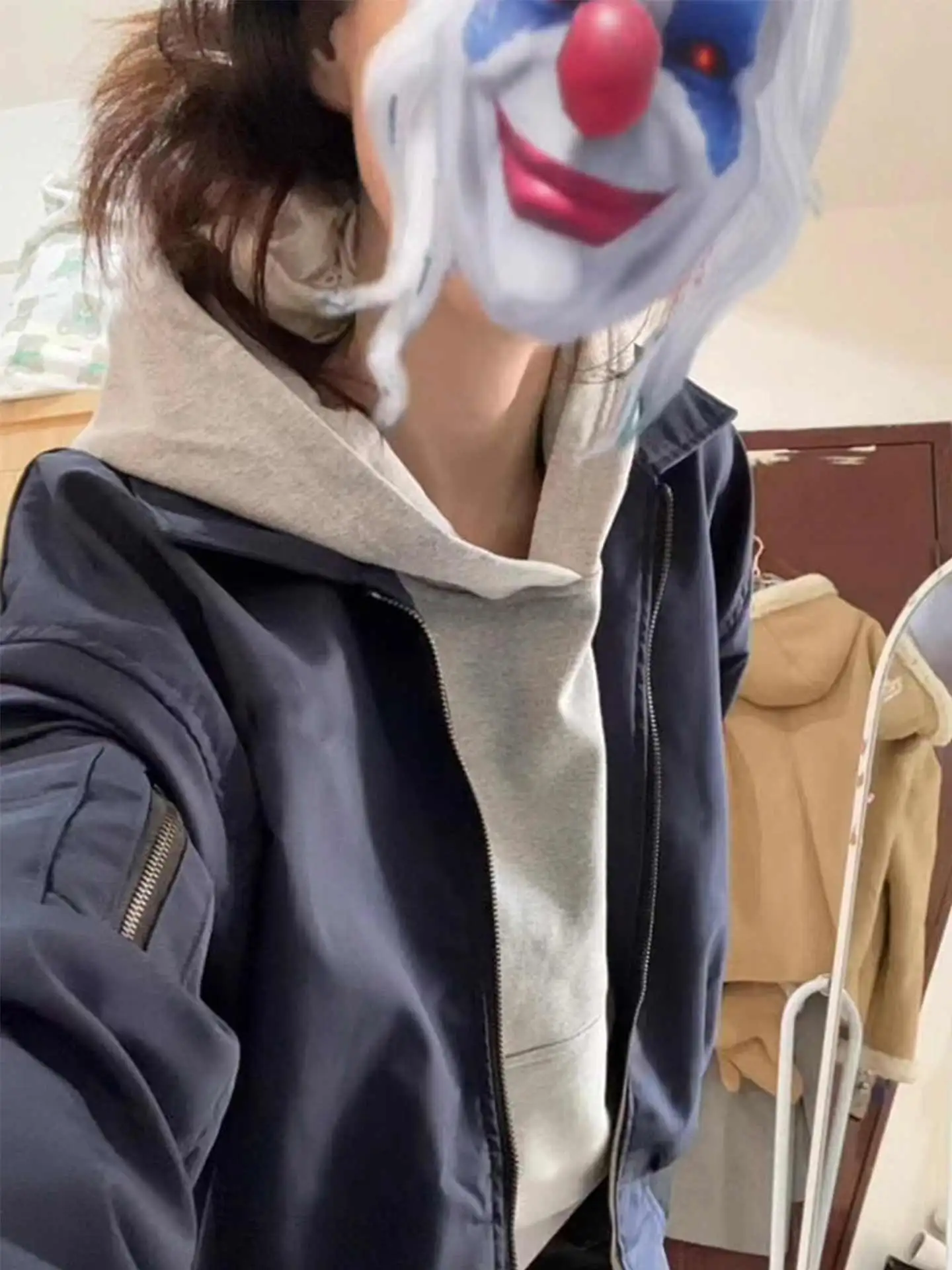 

Cleanfit Men's k Blue Jaet Autumn Flip Collar American Retro Flight Jaet Couple's Faion Top Loose Fit Zipper Decorated