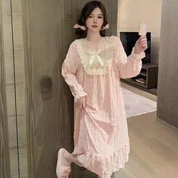 110kg 5XL Plus Size Spring Nightgowns Women Princess Style Sleepdress Ulzzang Baggy Maiden Sweetie Homewear Solid Loose Pajamas