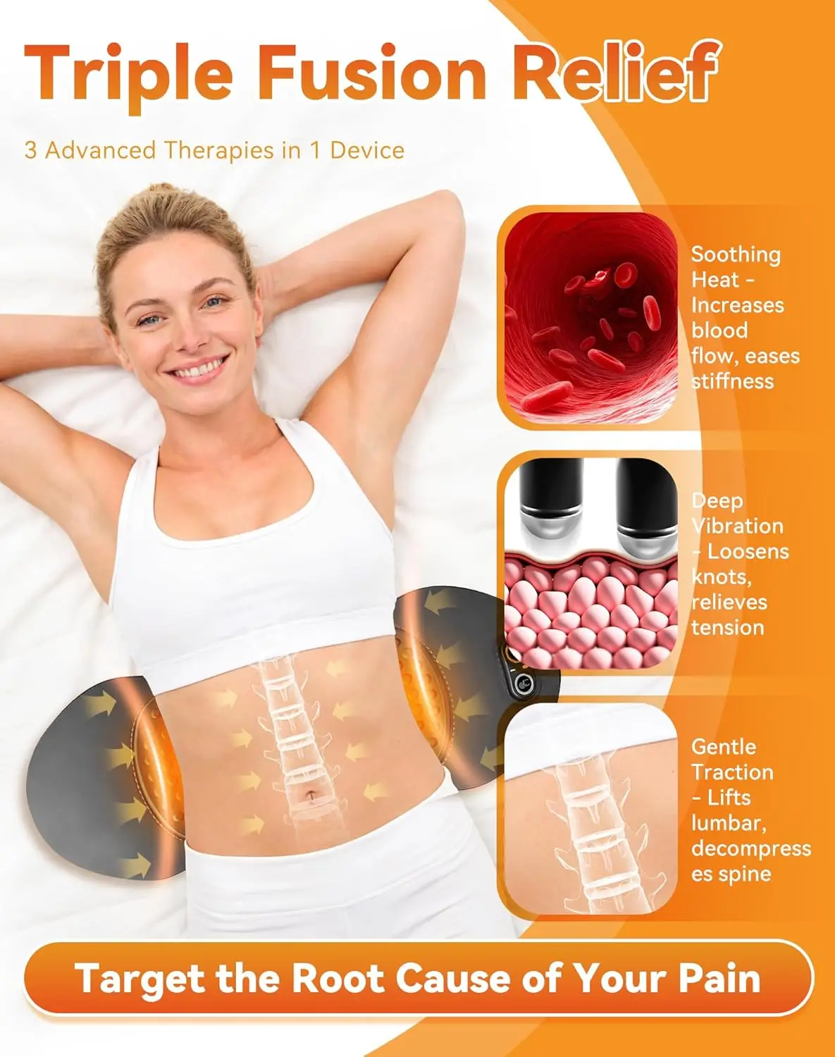 Triple Fusion Back Massager, 3-in-1 Sciatica Pain Relief Devices with Heating, Vibration & Stretching