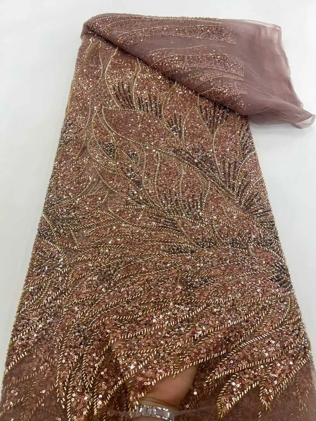 

Африканское кружевное полотно с бисером, материал для свадебных платьев в нигерийском стиле 2026, роскошные бисерные ткани для пошива платьев, высокое качество