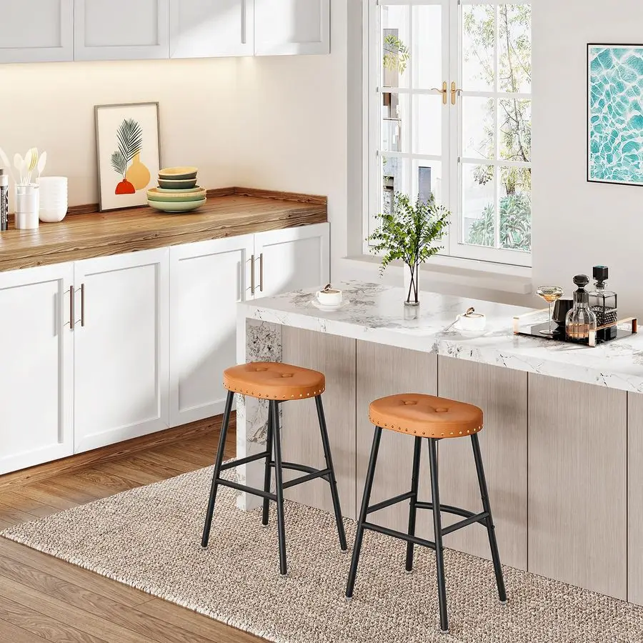 Bar Stools, Set of 2 Bar Chairs,Counter Height Stools,PUPadded Kitchen Counter Stools, Modern Backless Breakfast Stools for Kit