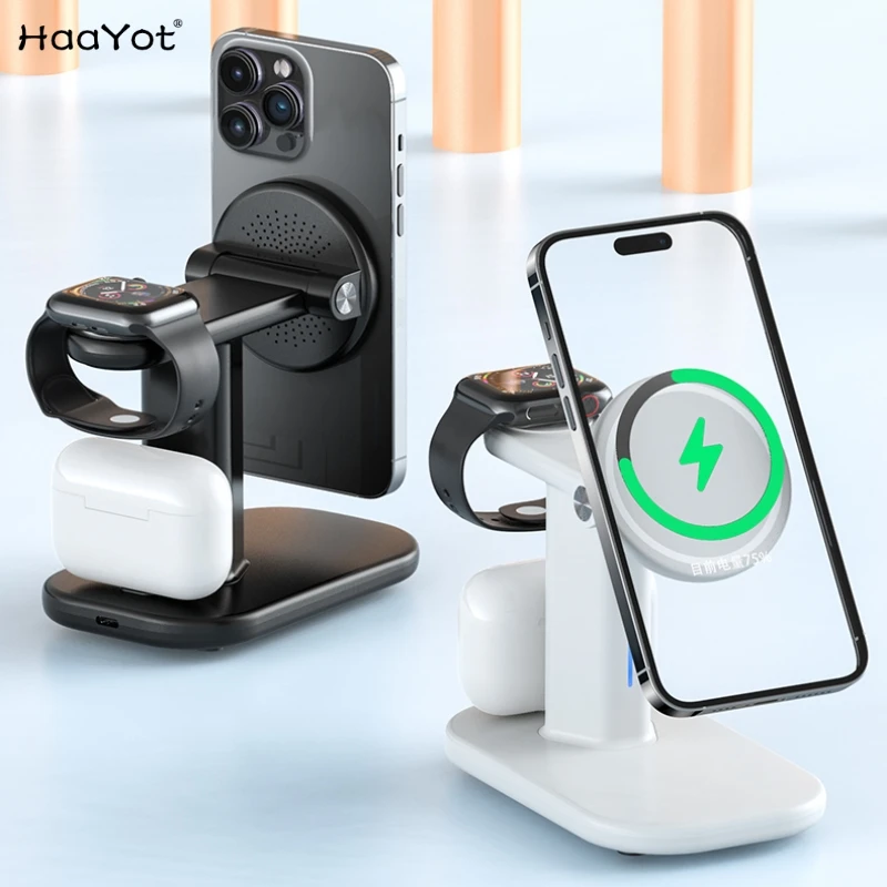 New Fast Magnetic Wireless Charging Station 3 in 1 Mag-Safe Charger Stand for iPhone 15/14/13/12 Pro Max Watch Airpods Pro