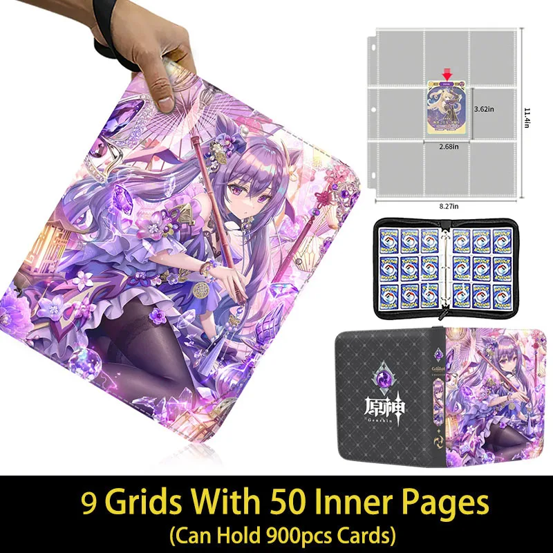 Genshin Impact Card Binder Collector Book Folder 4/9 Pocket Zipper Anime Trading Game Card Album Holder con 50 pagine interne