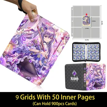 Genshin Impact Card Binder Collector Book Folder 4/9 Pocket Zipper Anime Trading Game Card Album Holder with 50 Inner Pages