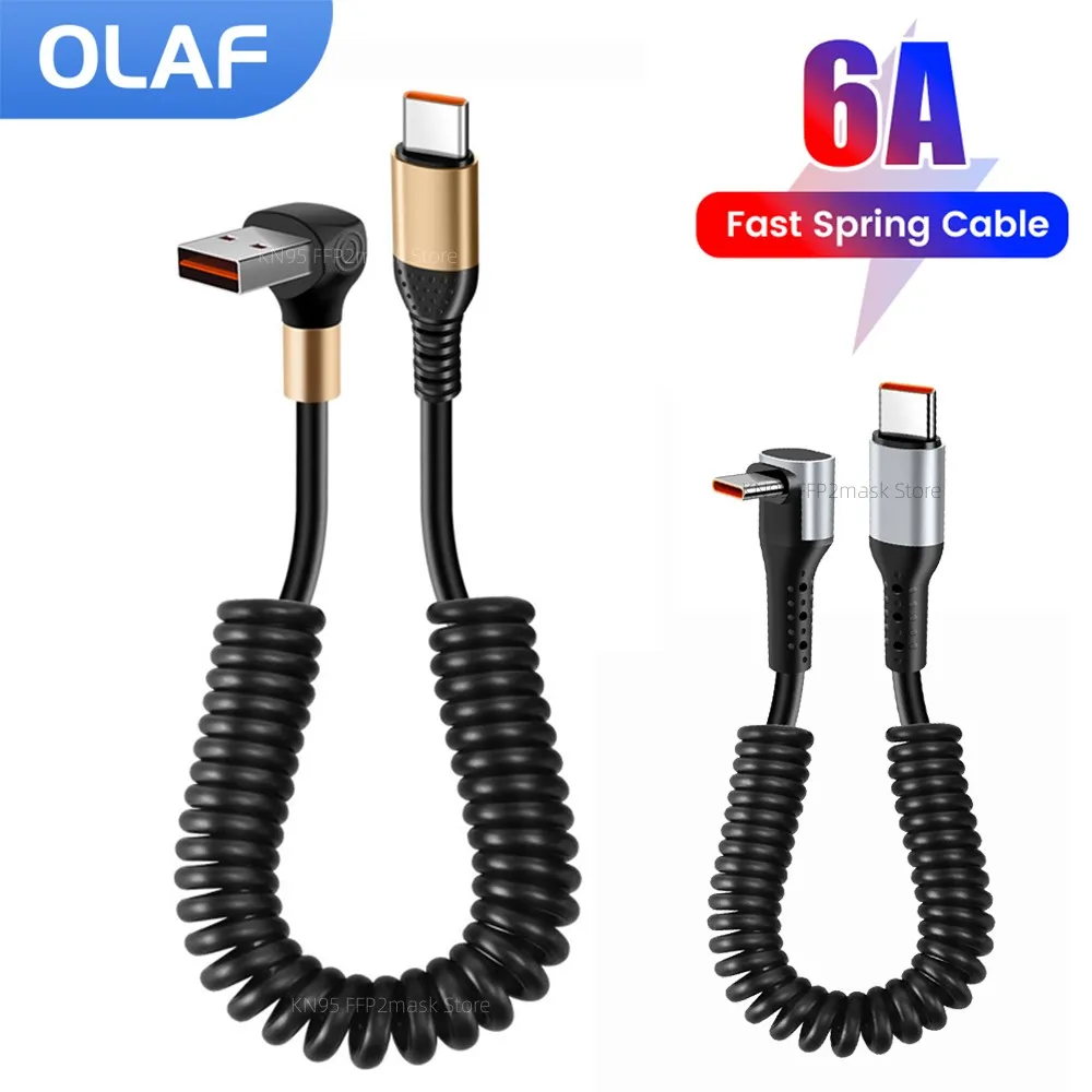 Olaf Spring USB Type C Cable Fast Charging USB C Charger Cord For Samsung Xiaomi Huawei 6A Elbow Type C To USB C Cable Wire