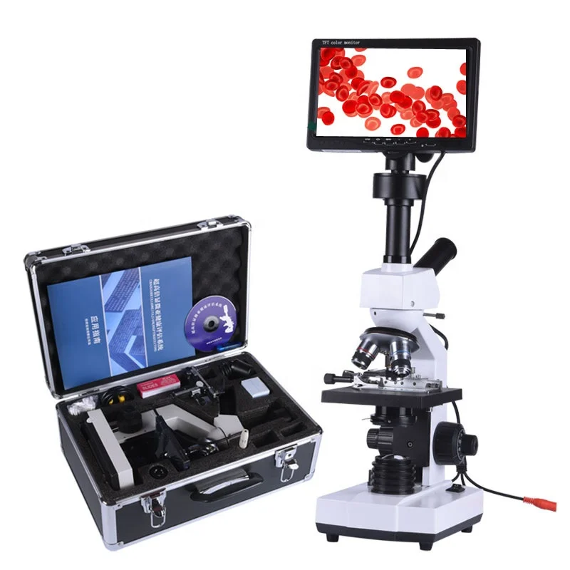 9inch 10inch HD cell biological microscope one drop of bloo test Instrument optical observation tester Aluminum box