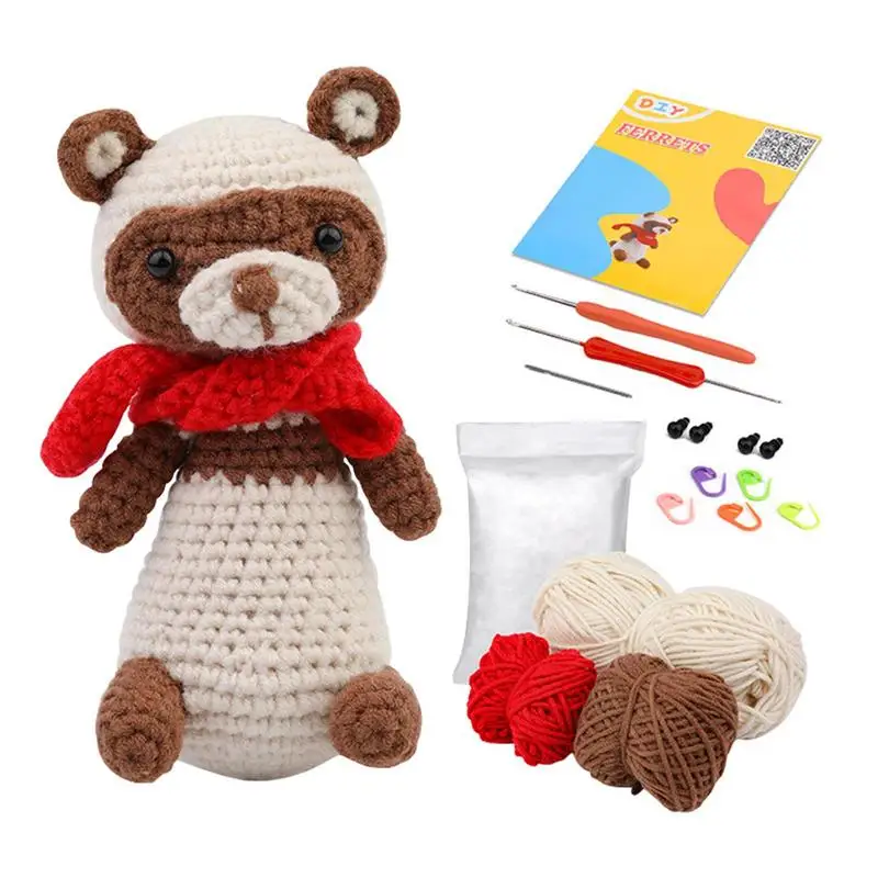 Ferret Crochet Kit DIY Animal Weaving Multi-color Storage Kits For Children Toys Home Decor Portable Cute Animal Craft Kit