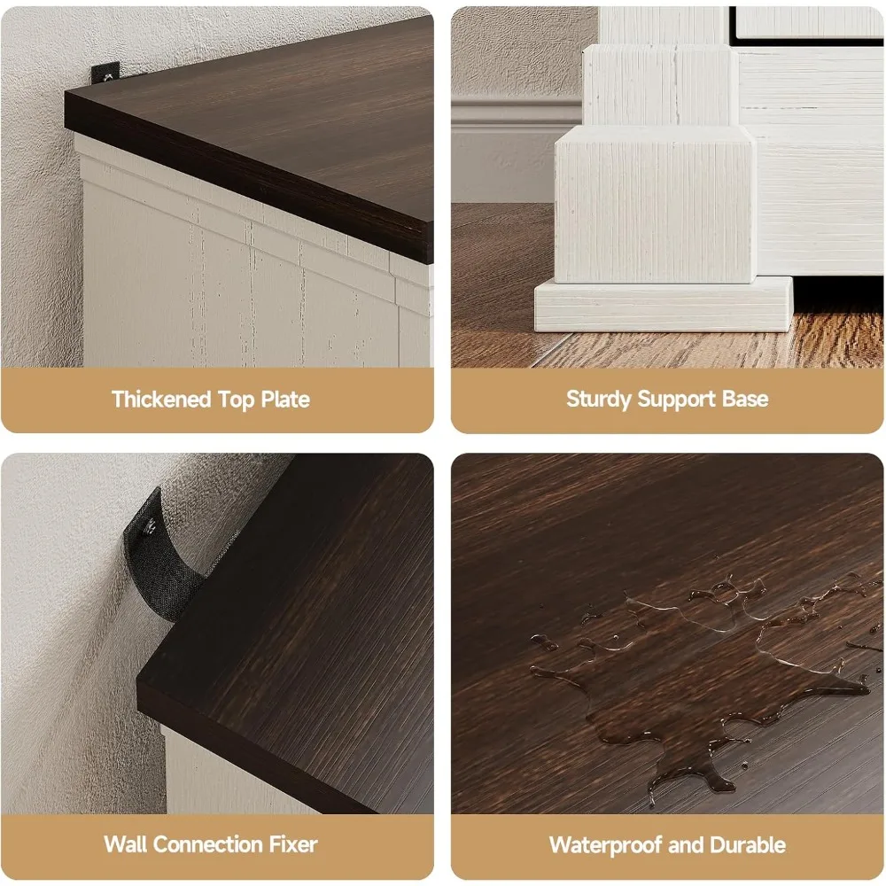 ONBRILL 63インチ バッフェキャビネット 収納付き、大型サイドボードキャビネット 4つの納屋戸付き、調節可能な棚、木製コーヒーバー