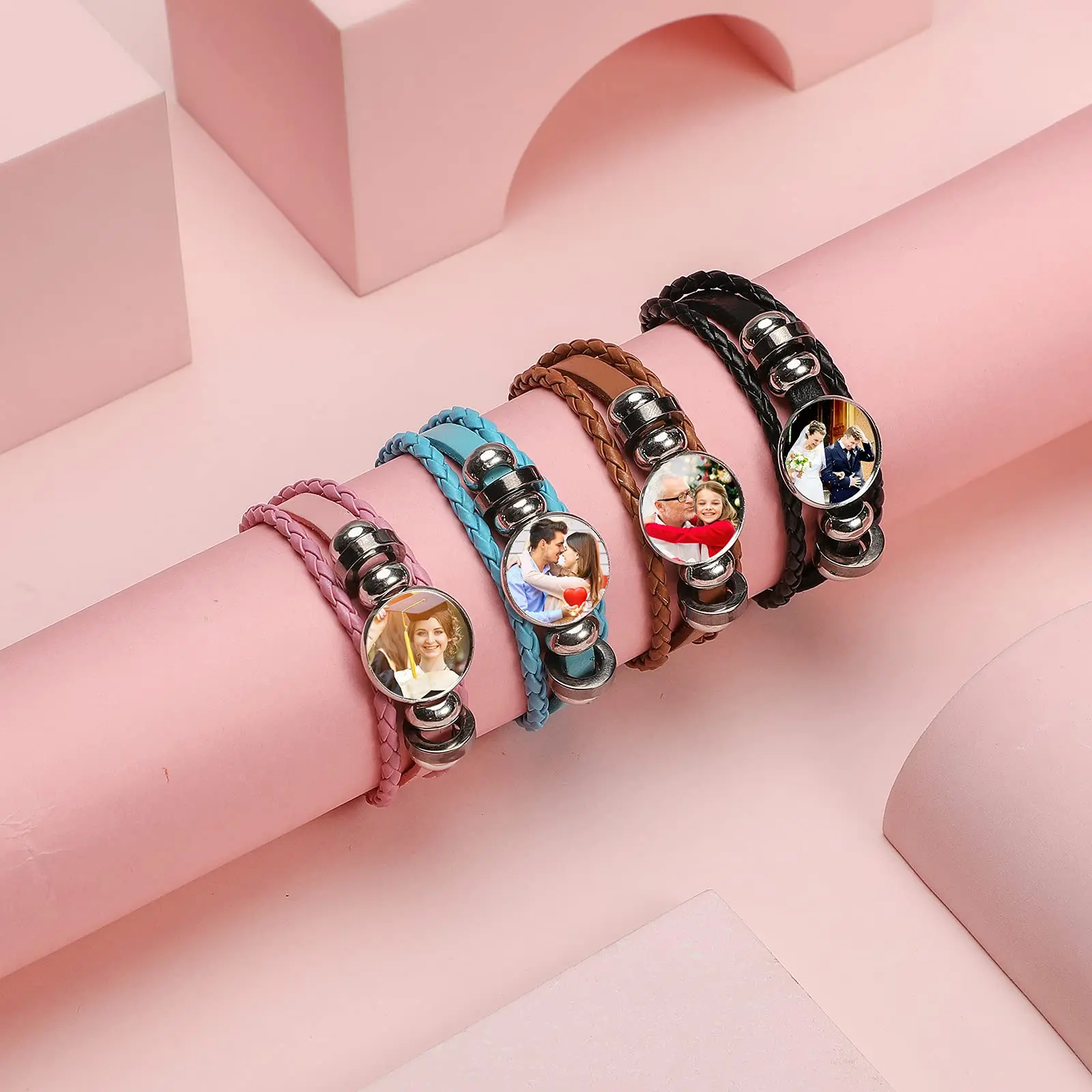 Sublimation Blank Bracelets DIY Craft Bezel Setting Blank Heat Transfer Leather Bracelet with Aluminum Sheet for Jewelry Making