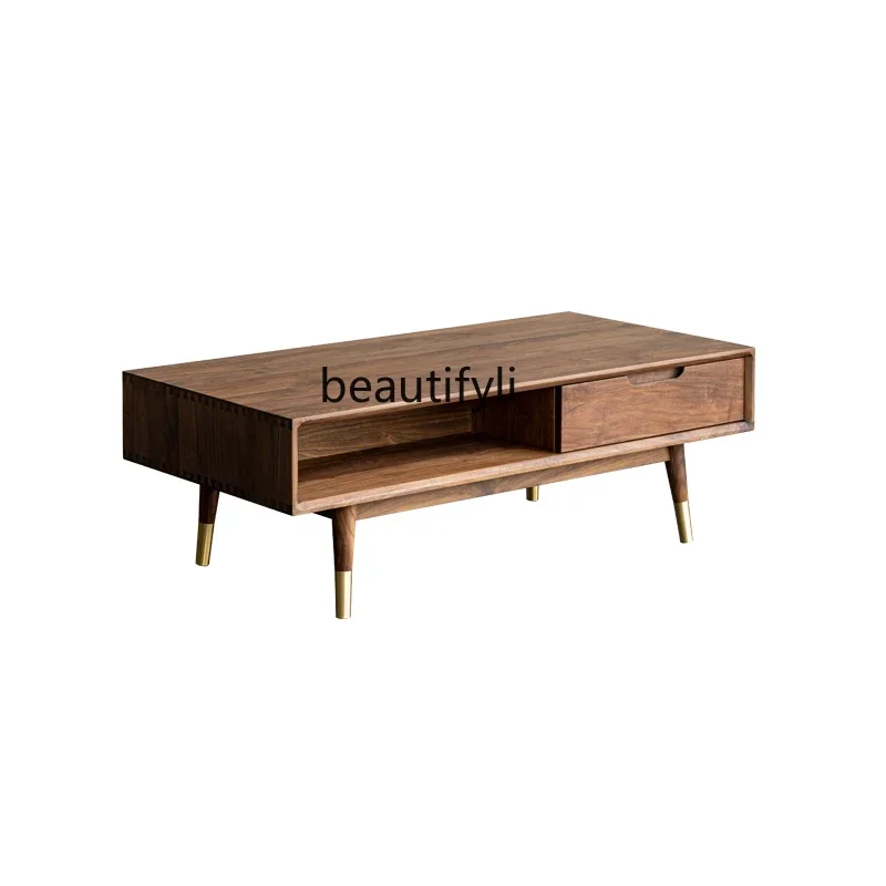 F Modern simple light luxury black walnut solid wood coffee table Nordic Japanese living room tea table