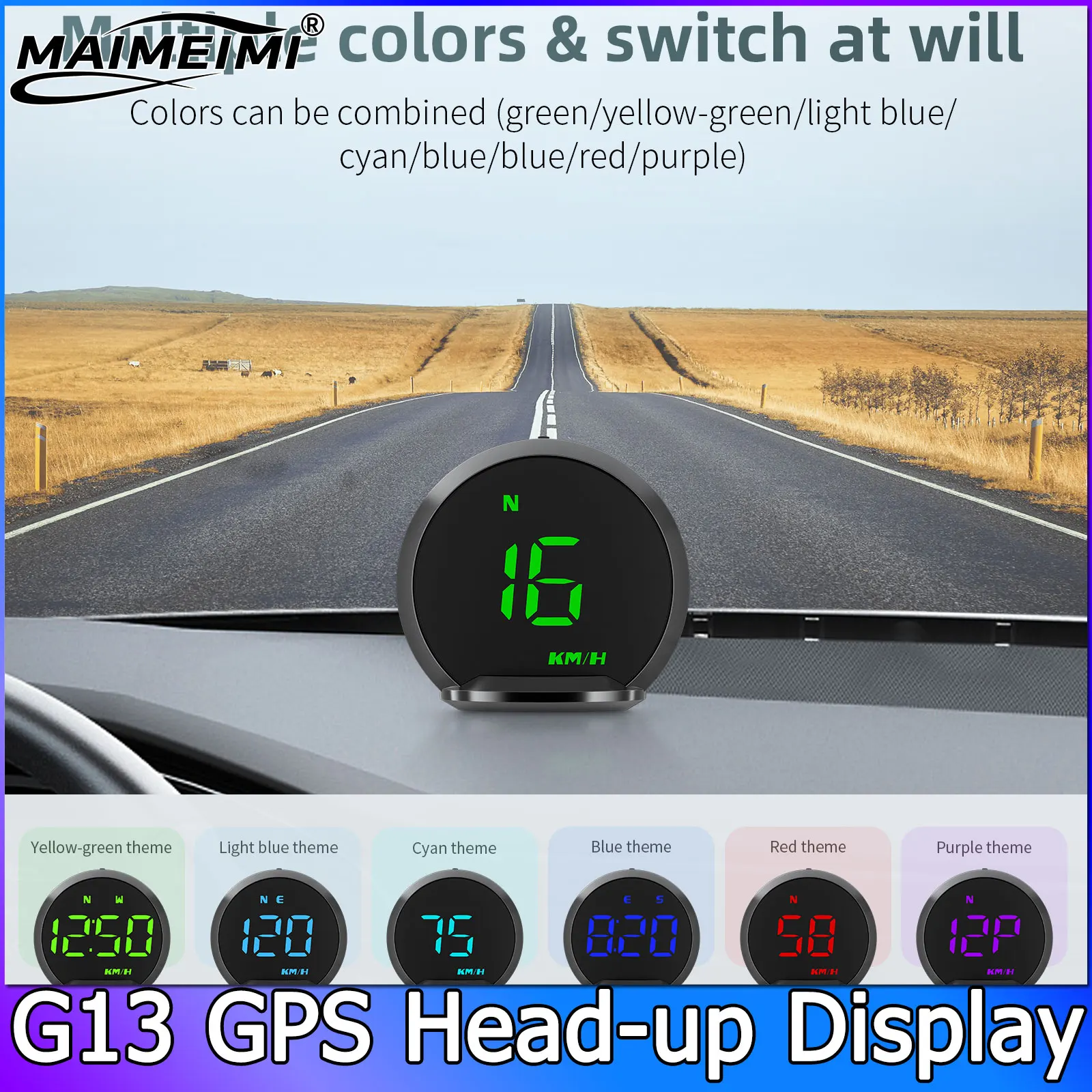 

Цифровой GPS-спидометр, универсальный G13, проекционный дисплей, 7 цветов для автомобильного GPS-датчика HUD со скоростью KMH, оповещение о вождении