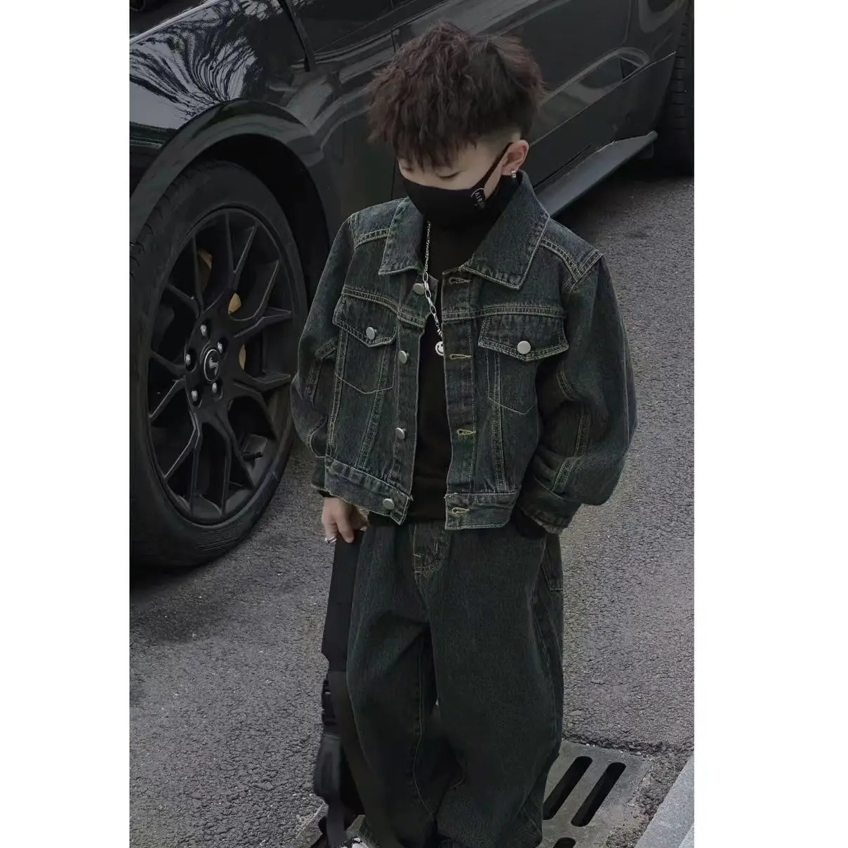 2024 Spring Autumn New Boys' Set Korean Edition Denim Jacket Jeans Two-piece Suits Internet Celebrity Loose Retro Cowboy Sets