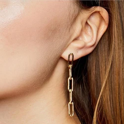 Gold Color Long Chain Dangle Earrings Geometric Metal Hanging Earrings for Women Personality Link Trendy Jewelry Party Gift