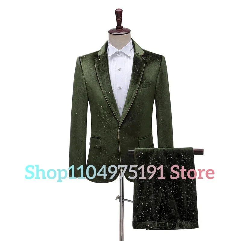 Luxury Straight Crystal Suit and tie Temperament Tuxedo 2-Piece Suits England Style Evening Dress Special Occasion Gowns