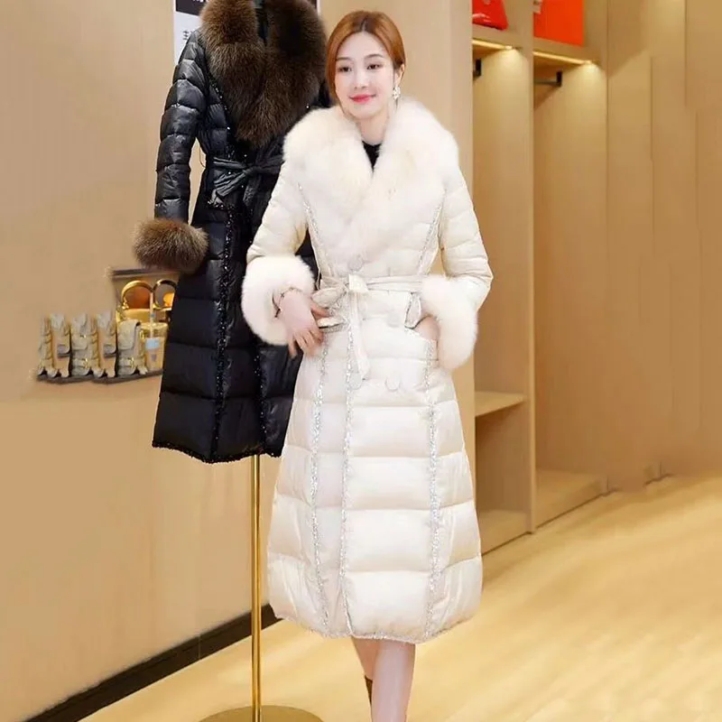 High-grade White Eiderdown Down  Women's Long Section In The Winter Of 2023 New Slim High-grade Big Fur Collar Coat Women.