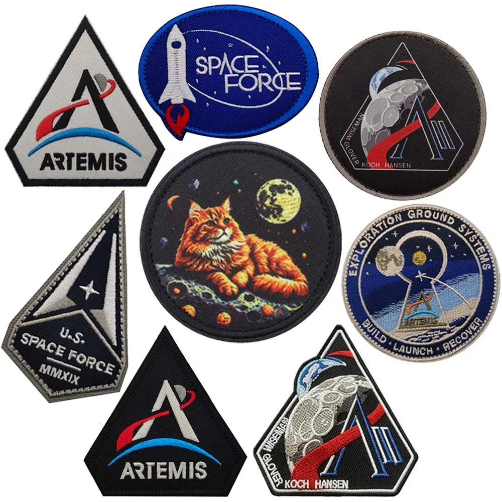Weltraum-Themen Klett-Taktische Aufnäher Artemis U.S. Space Force, Cosmic Cat und Lunar Mission Applikation für Outdoor-Ausrüstung, Taschen