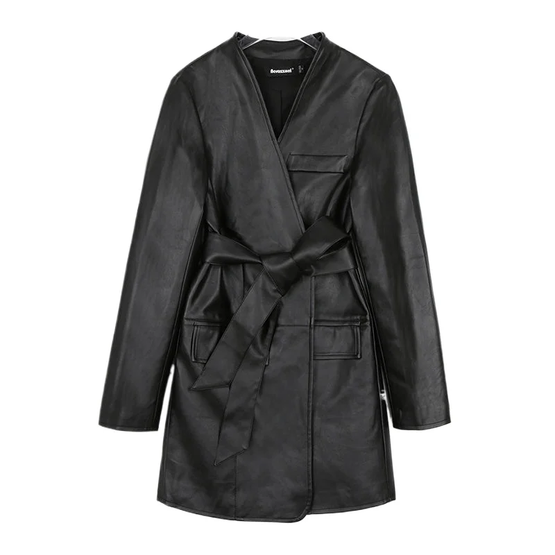 Women's Models Fall Winter Coat Blouse Suit Lace V-neck Slim Waist Loose Fashion Senior Design Sense Leisure Simple Brand New