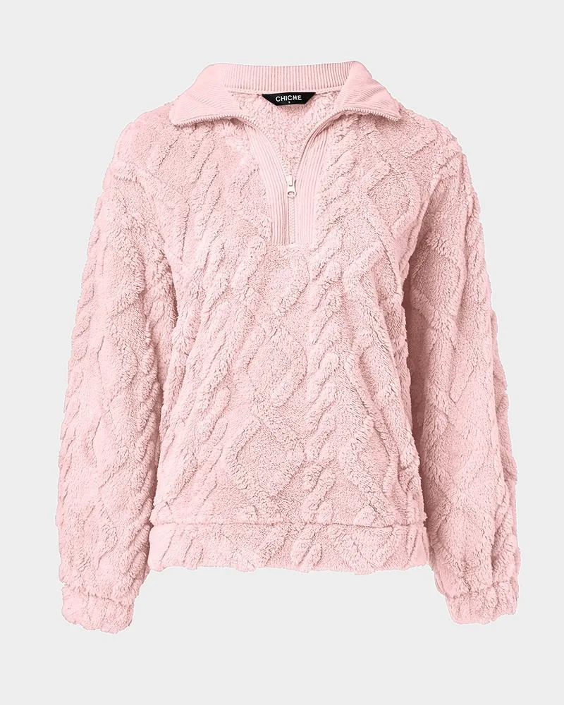 Dames herfst winter eenvoudige opstaande kraag losse lange mouw rits sweatshirt zachte comfortabele losse pluche trui