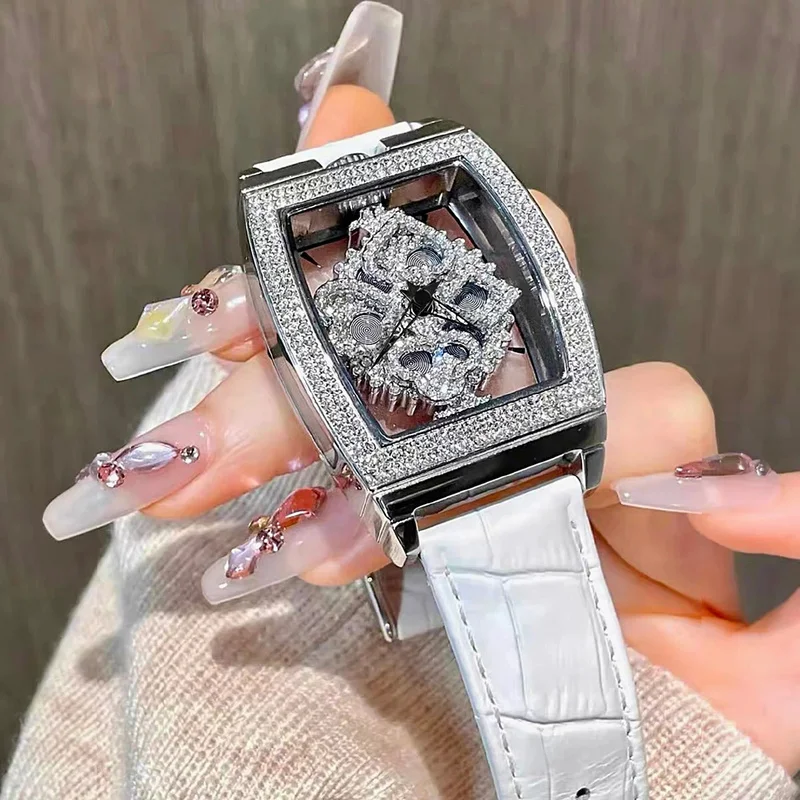 Fashionable Elegant Wine Barrel Shaped Ladies' Watches Quartz Movement Wristwatch Rotatable Best Selling Hollow Casual Watch Ms