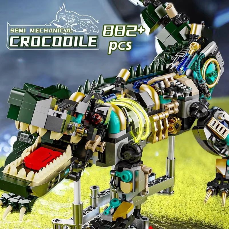 Mechanical Crocodile Sea Building Blocks Set Animal Amphibians Life Set Light Bricks Model Assembly Toys Boys Kid Christmas Gift