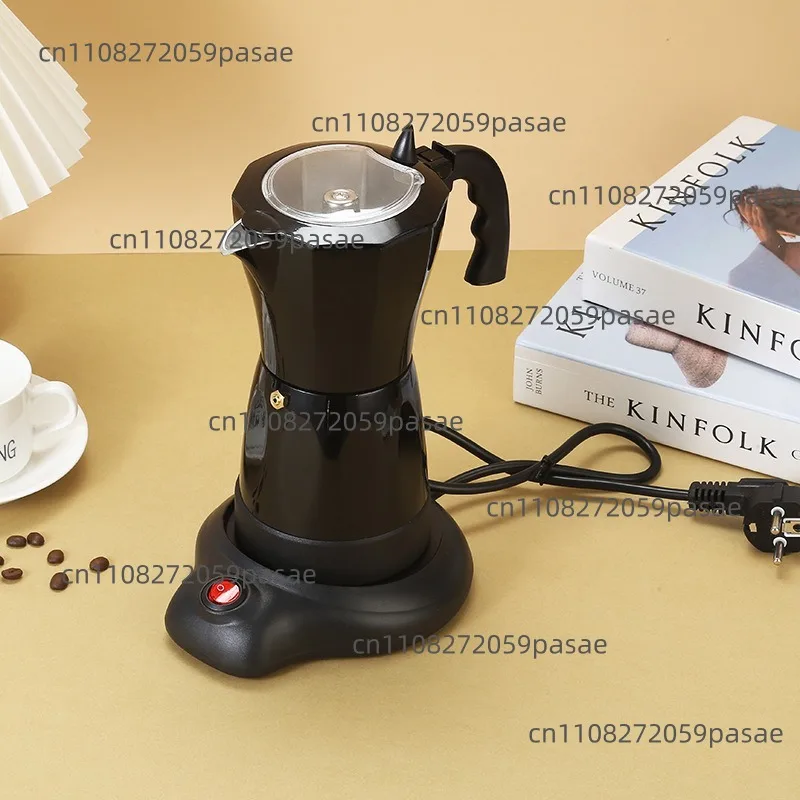 300ml/6 Cups Electric Coffee Maker Portable Aluminum Mocha Pot 480W Fast Electric Italian Coffee Maker Percolator for Home Black