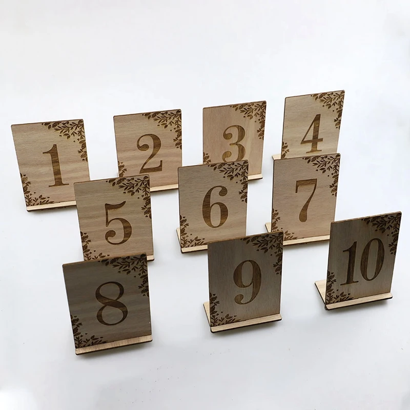 Top-10Pcs 1-10 Numbers Wood Signs Wedding Table Number Wooden Table Numbers Birthday Party Engagement Seat Numbers Sign Gift