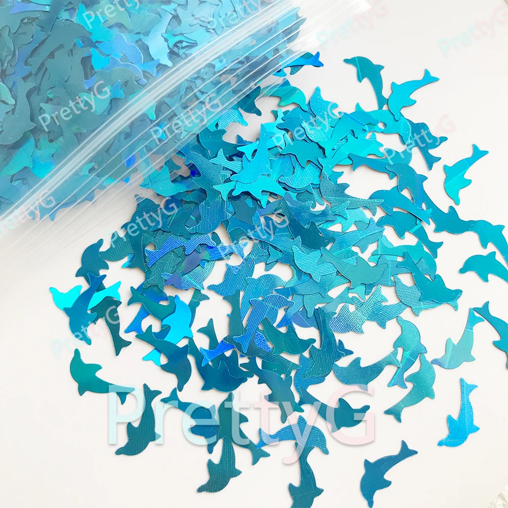 PrettyG 1 Box 10mm Dolphin Glitter Shape Marine Animals Holographic Dolphins Glitter For DIY Nails Art Decorations Accessories