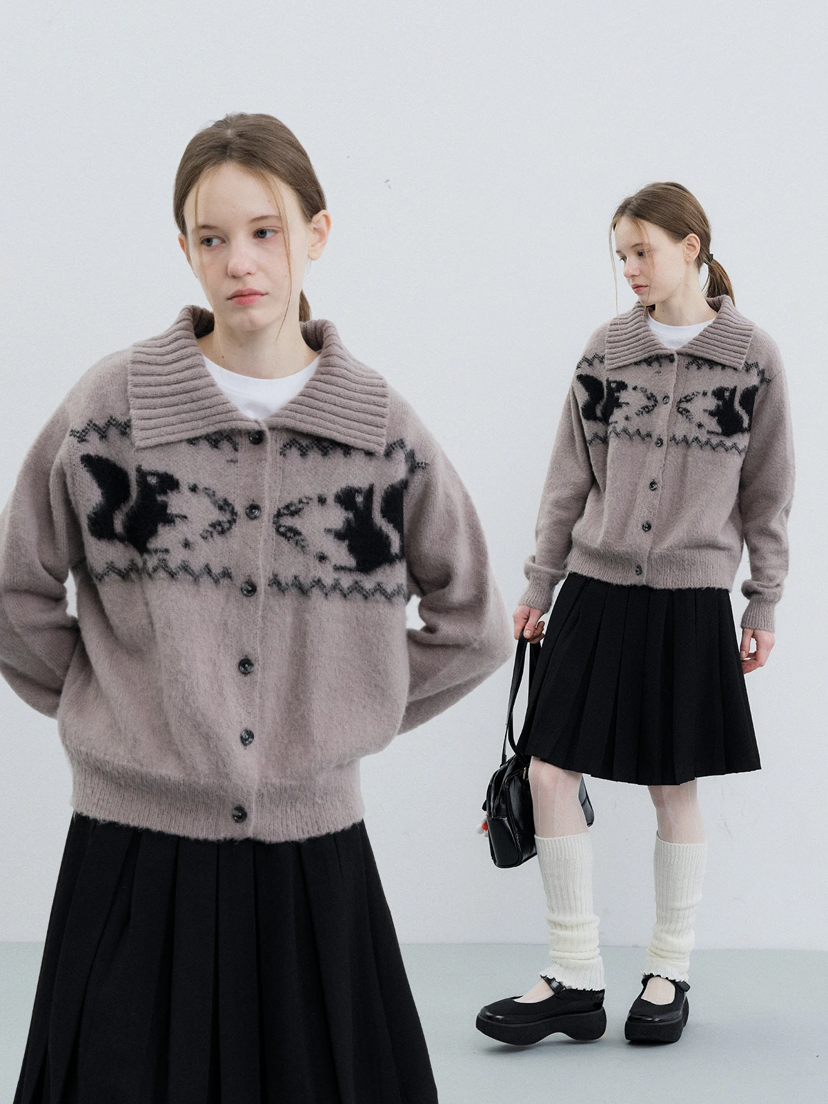 

Вязаный кардиган Kokoasoko Fair Isle, свободный женский топ на весну-осень с воротником-стойкой, с цветочным узором, дышащий