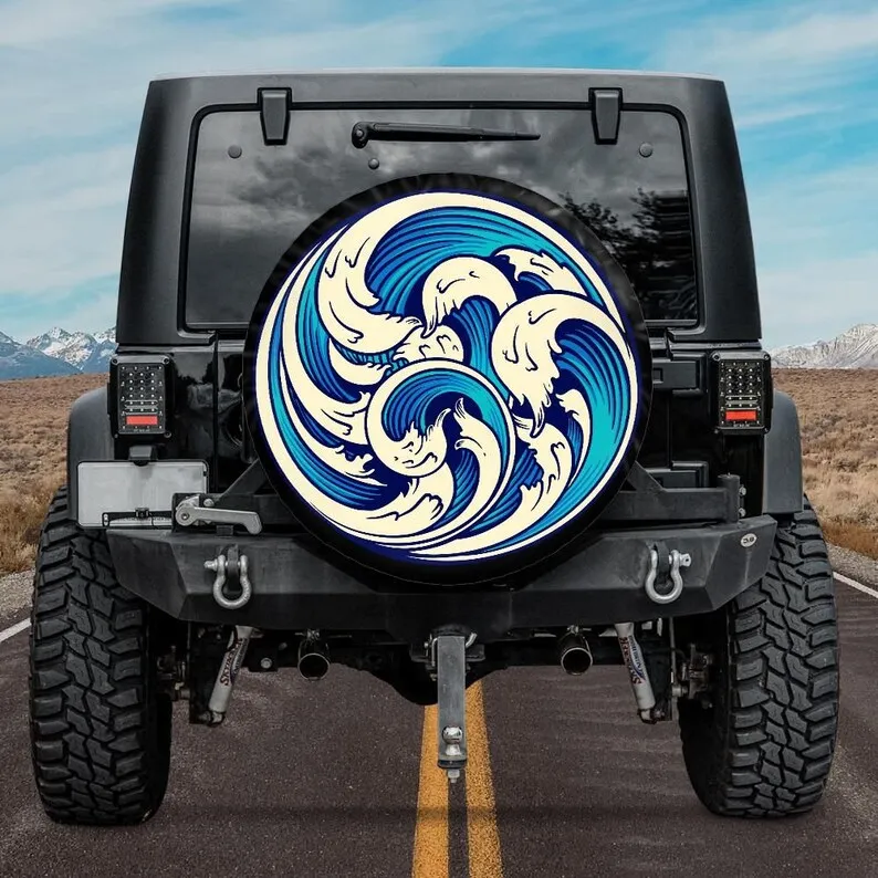 Spare Tire Cover, Ocean Waves, Sea Wave Spare Tire Cover, Sea Ocean Car accessories, Blue Spare Tire Cover, Beach car accessorie