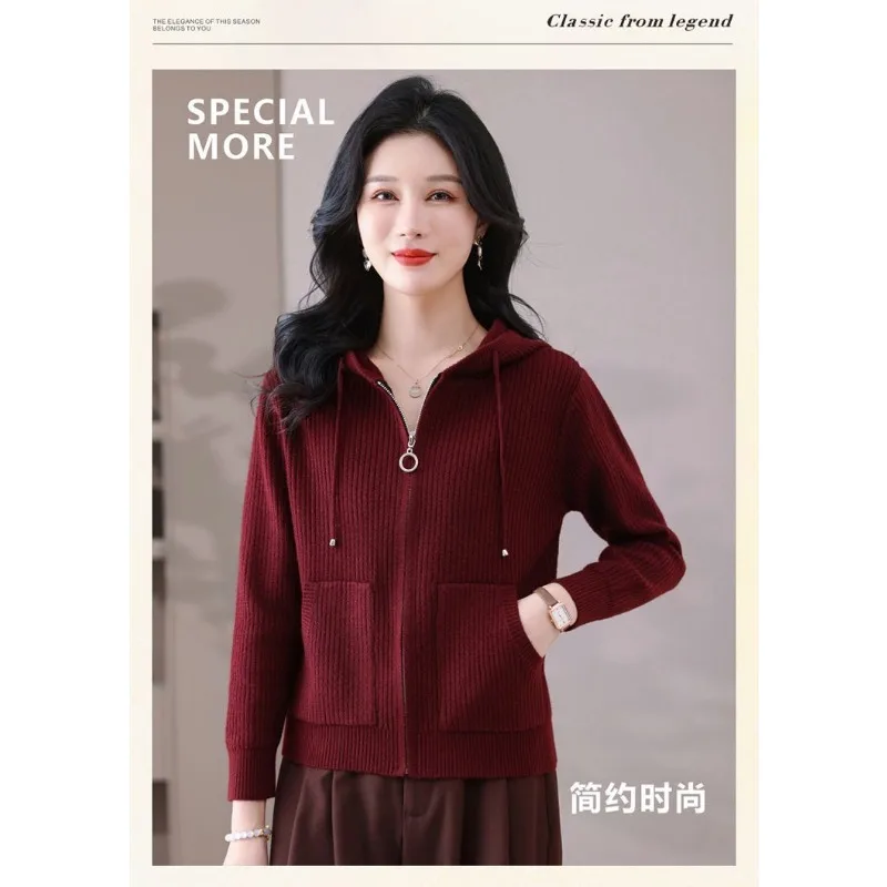 مقنعين سترة محبوكة الخريف والشتاء جديد 2025 قصيرة فضفاضة نمط سترة سستة أعلى سترة الموضة #2