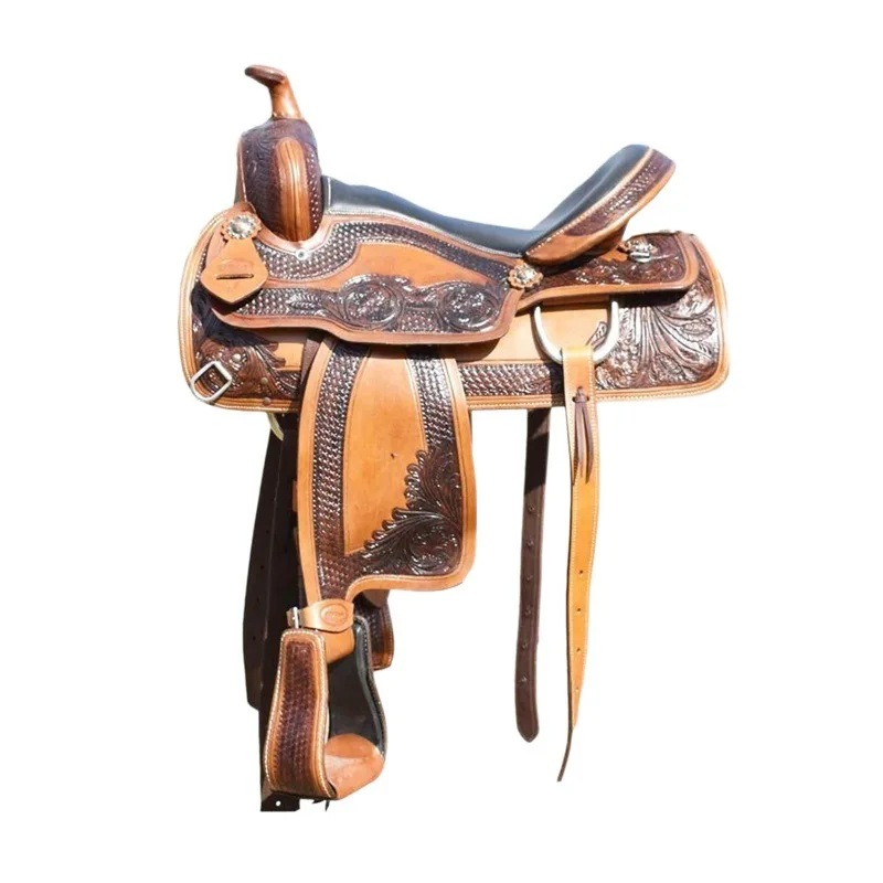 Equestrian Supplies Cowhide Carving Western Saddle Riding Equipment Full Set of Harness Western Saddle Horse New