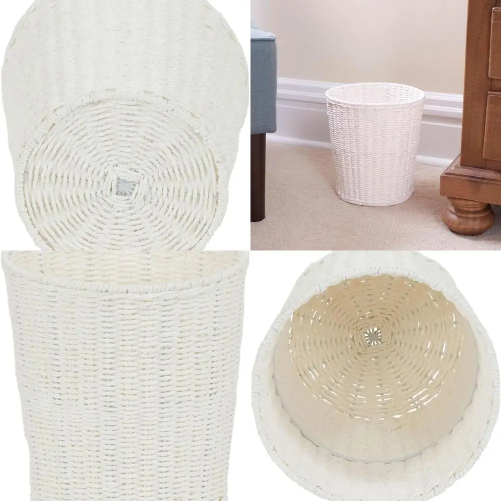 

Stylish White Paper Rope Wastebasket for Bathroom, Bedroom, or Office ML-7192