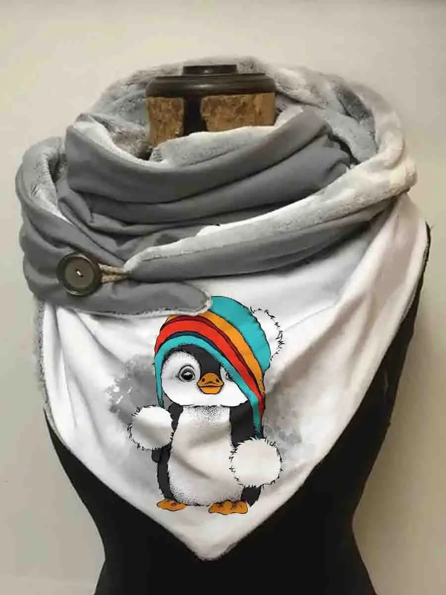 Penguin in Hat 3D Print Casual Scarf And Shawl for Women