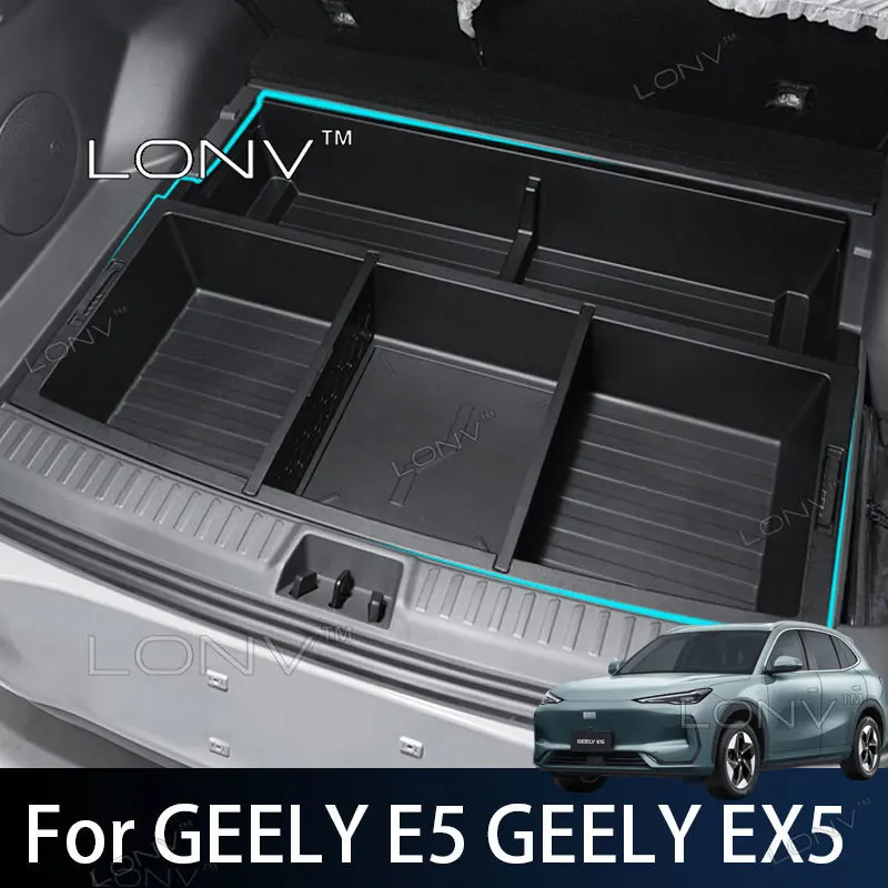 For GEELY E5 GEELY EX5 2026 2027 Car Trunk Storage Box Organizer Cargo Compartment Storage Bin Interior Mouldings Accessories