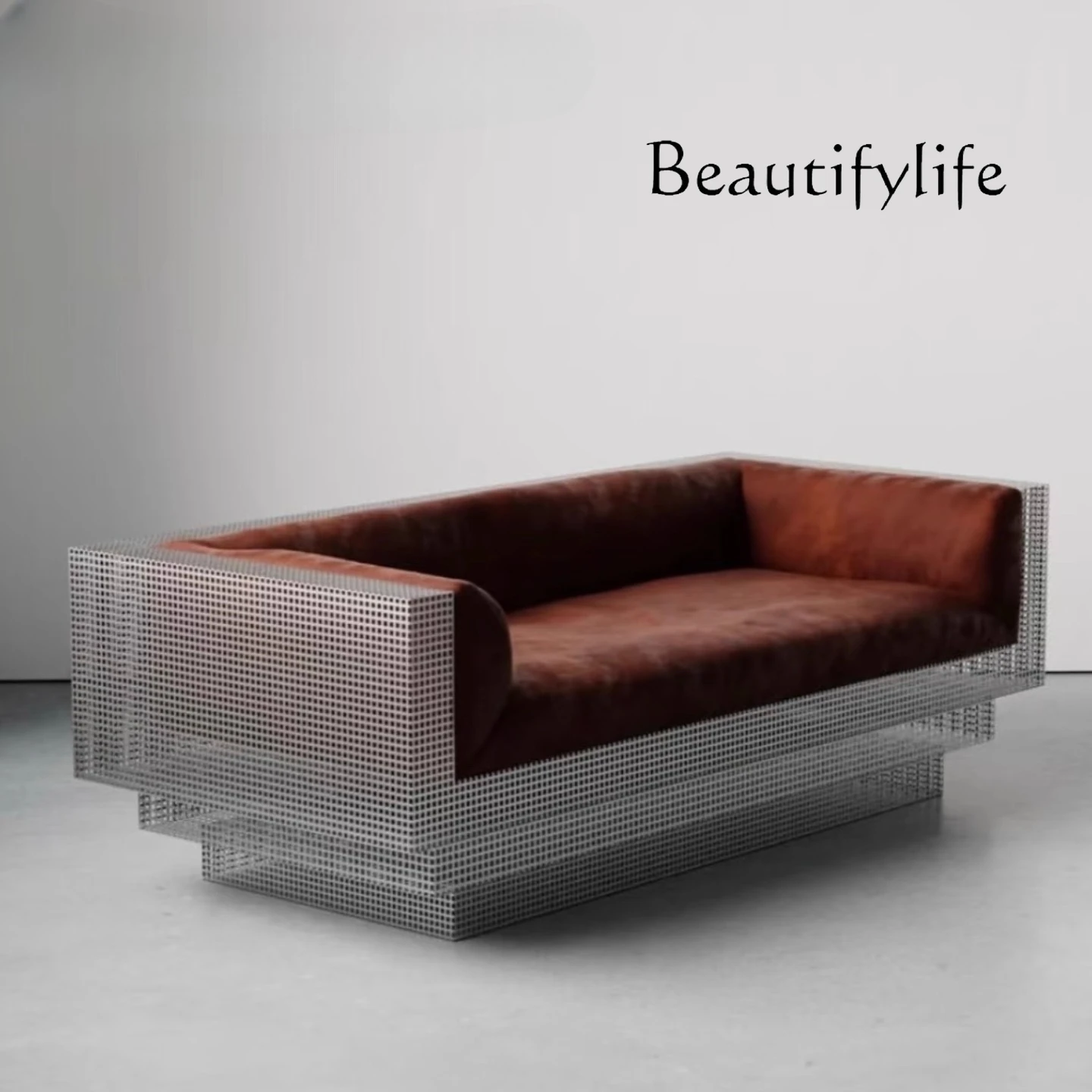 

Nordic medieval stainless steel grid retro niche metal small apartment single three-person sofa