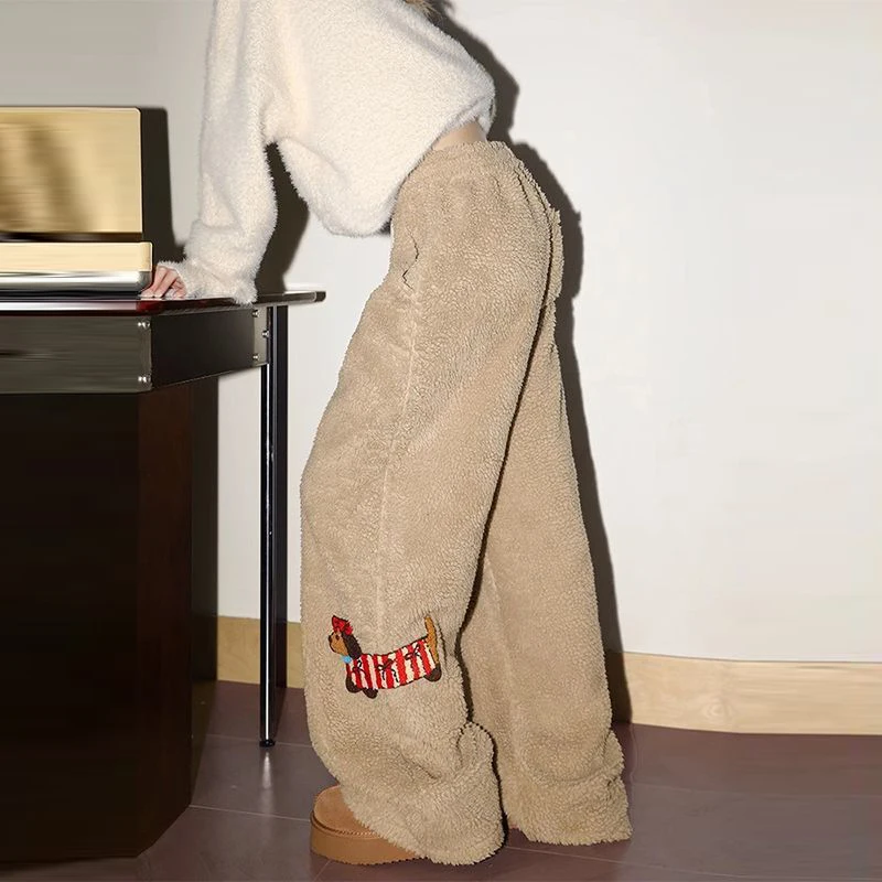 Camel wool casual trousers new cotton pants men and women dachshund dogs winter super warm loose sports versatile straight pants