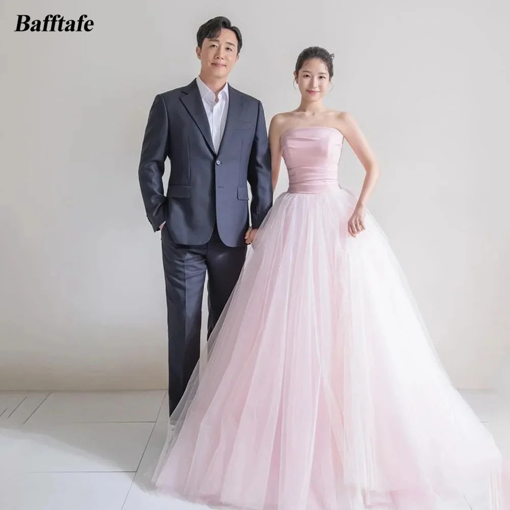 

Bafftafe Customized Pink Tulle Korea Prom Dresses Wedding Photos Shoot Satin Formal Party Evening Dress Special Occasion Gowns