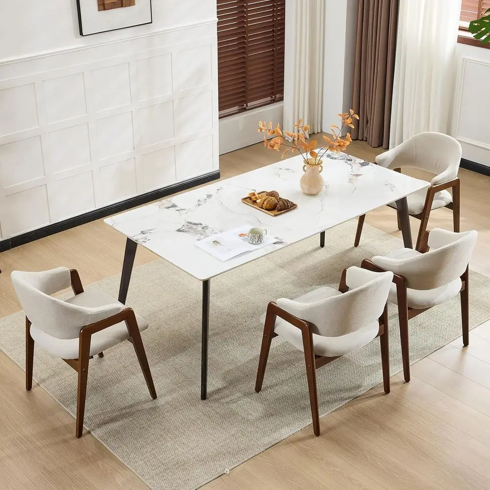 

Набор из 4 обеденных стульев, современные кухонные стулья с тканевой обивкой и подлокотниками, обеденный стул в фермерском доме (встроенные подлокотники и деревянные ножки),