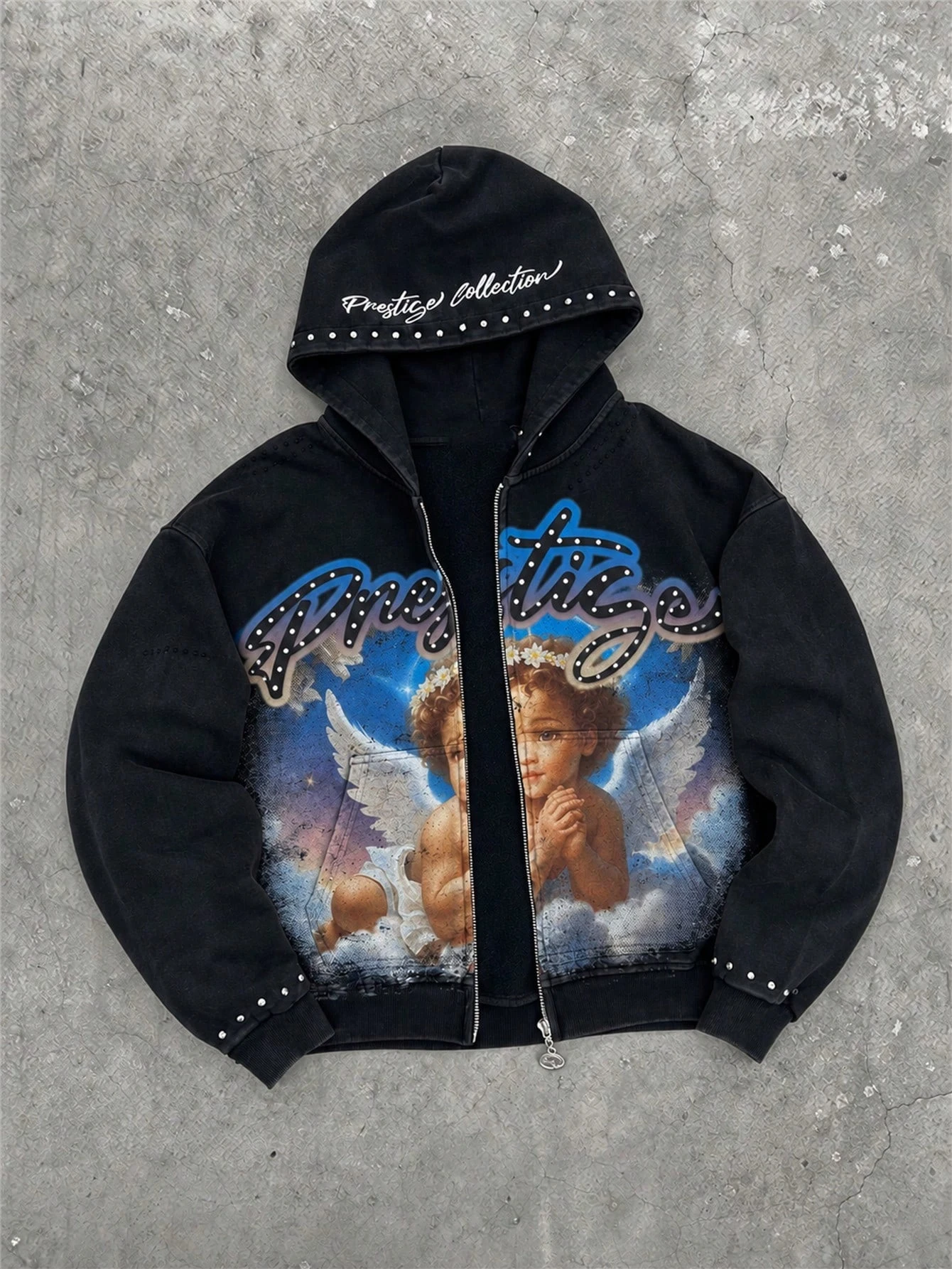 Men's Western Rider Print Zip Up Hoodie, Casual Long Sleeve Hooded Sweatshirt With Pockets For Daily Streetwear