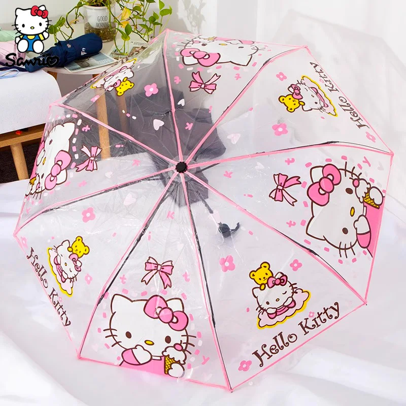 Sarnio Automatic Umbrella Y2K Hello Kitty Umbrella Kuromi Cinnamoroll My Melody Portable Automatic Folding Transparent Umbrellas