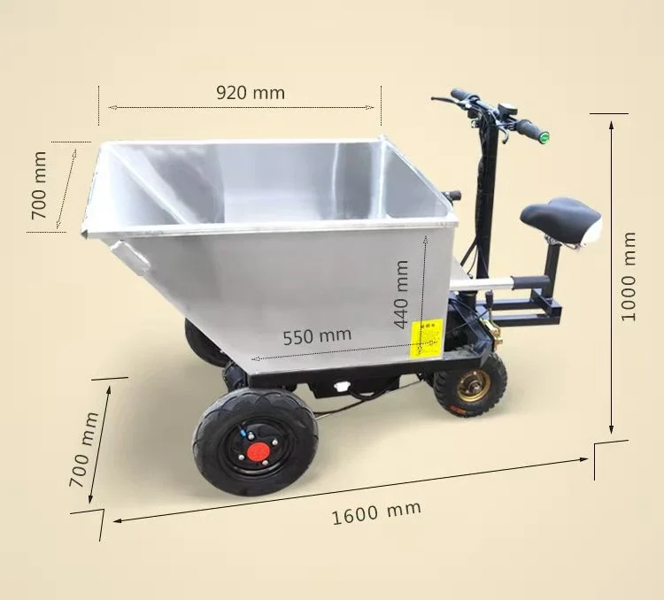 Electric Stainless Steel Breeding Manure Pulling Tricycle Upside down Donkey Pulling Feed Electric Trolley Gray Hopper