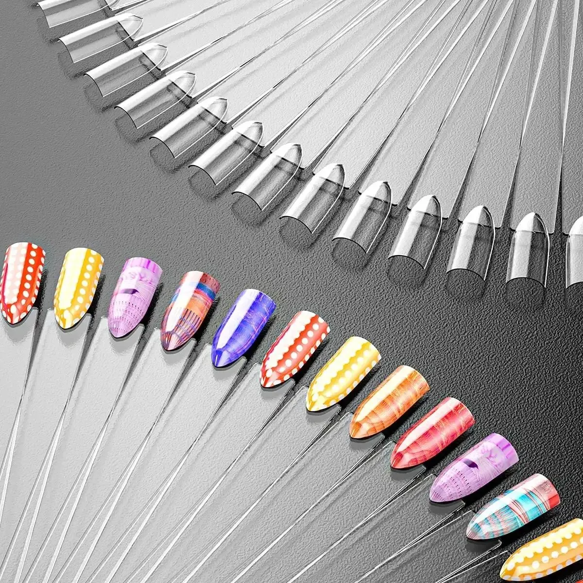 100 tipsów w kształcie wachlarza Swatch Sticks False Nail Art Polish Tips Salon Display Practice Tools z metalowym uchwytem na pierścień dzielony