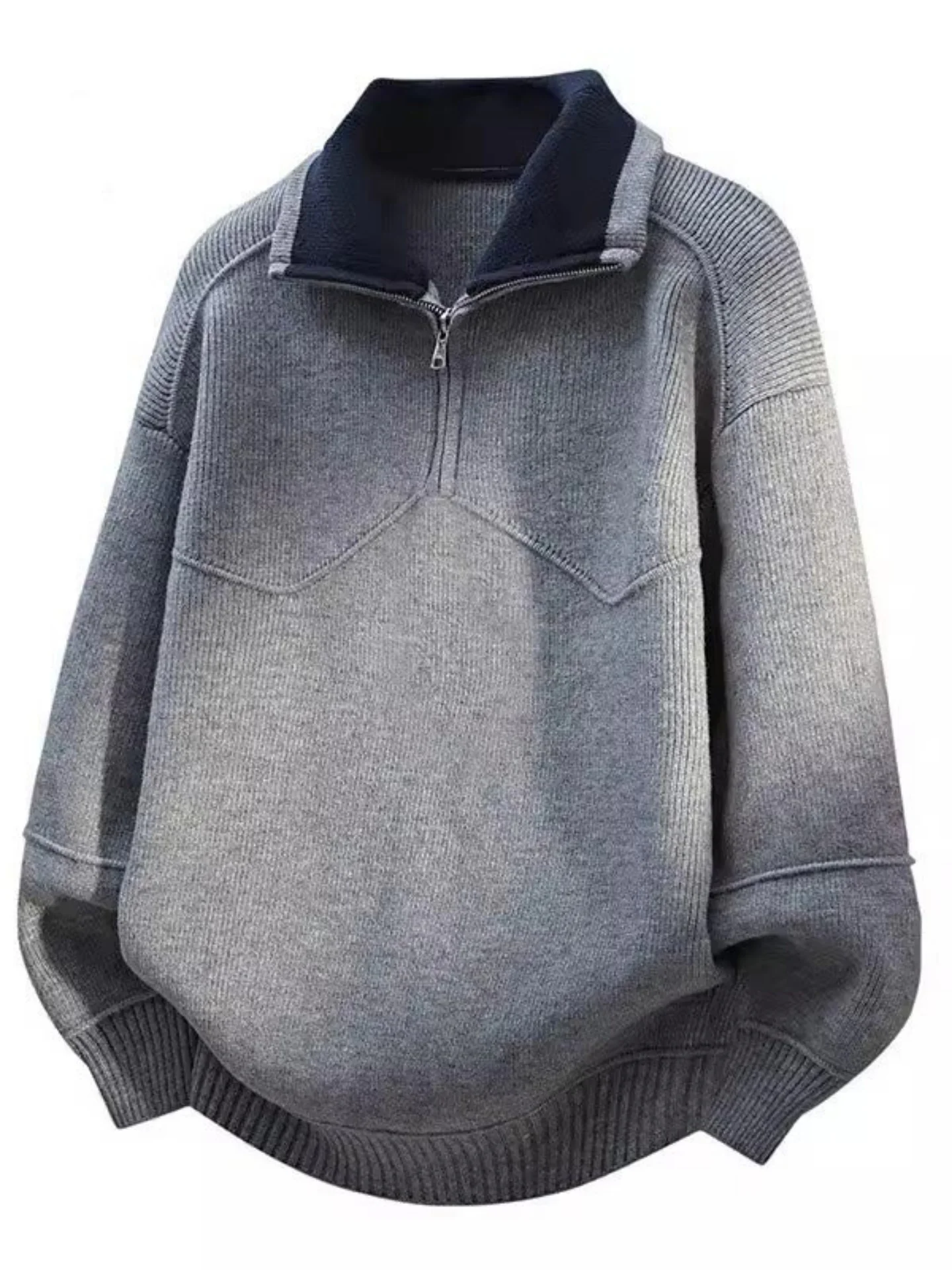 

Мужской вязаный свитер свободного кроя с воротником на молнии, осенне-зимняя повседневная одежда, цветной, из полиэфирного волокна, длинный рукав