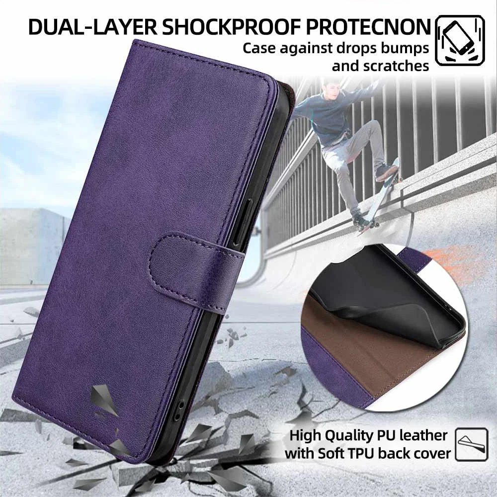 Moto G34 Protect Cover Leather Flip Wallet Case For Motorola G84 G34 G24 G14 G04 G54 5G Eur Edition Phone Bag With RFID Blocking