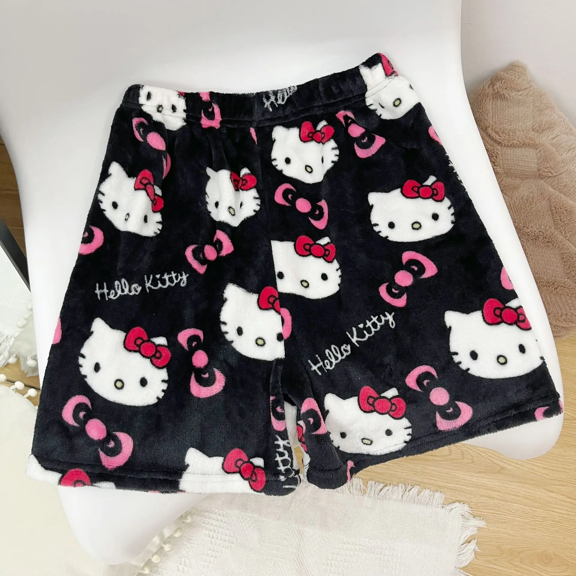 Sanrio Hello Kitty Fleece Coral Pajama shorts Soft shorts Women Casual Home shorts Kawaii Anime Cartoon Birthday Gift