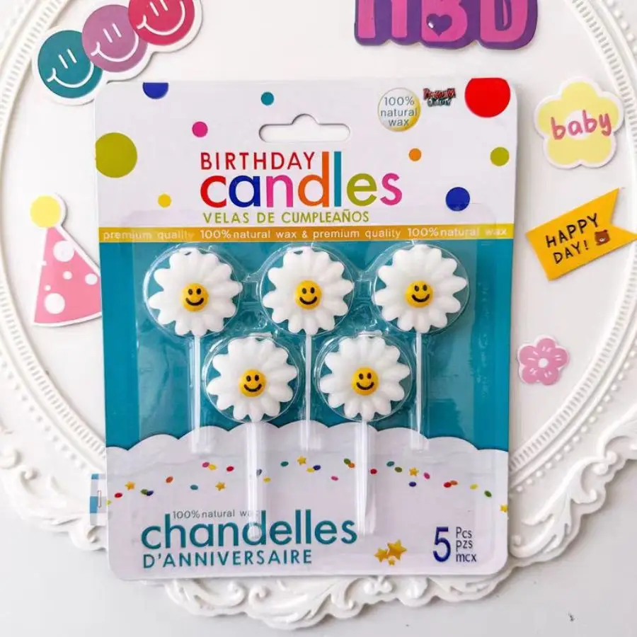 5PCS Chrysantheme Lächeln Geburtstag Kerzen Kreative Kleine Blume Design Kuchen Dekoration Backen Plugins für Party – Detail 6