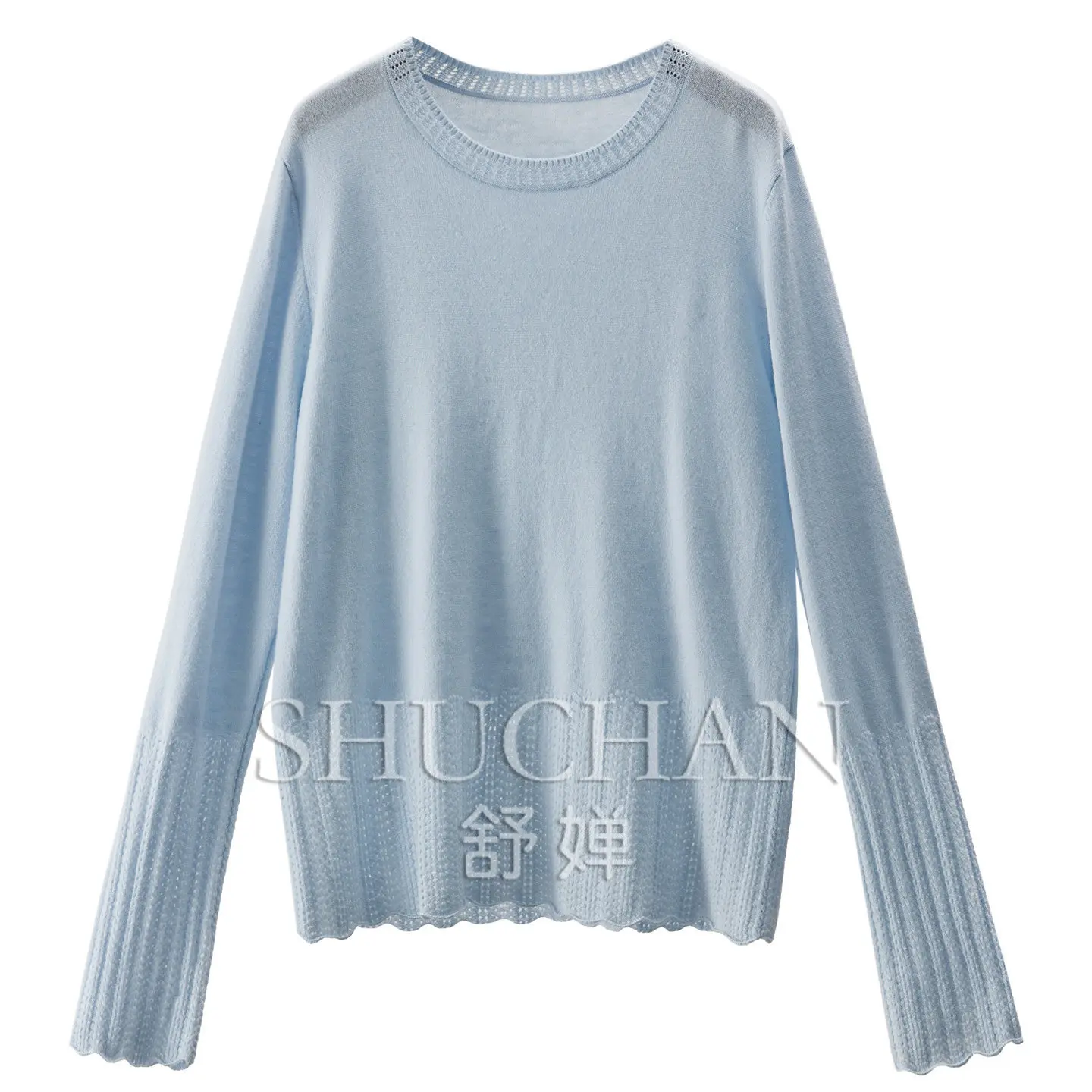 French Pullover Design Sense Hollow Wool Cashmere Round Neck Long-sleeved Sweater Women's 88W0
